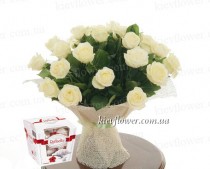 25 білих троянд + Рафаелло 