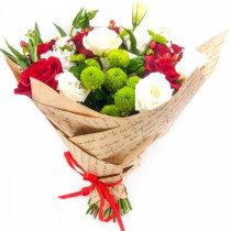 Bouquet of roses, eustoma and chrysanthemums for Mother's Day